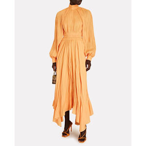 Jonathan Simkhai Asymmetric Plissé Satin Maxi Dress Size 0